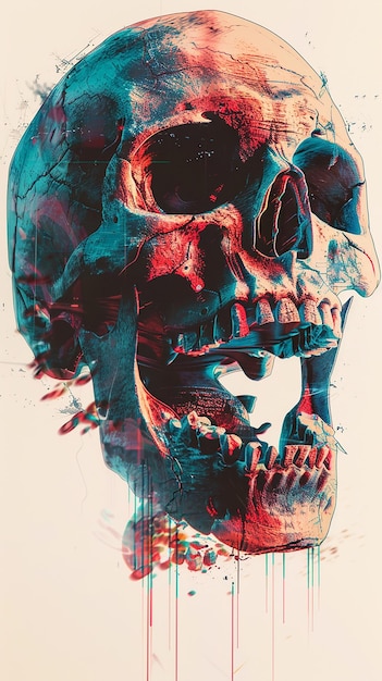 Photo pirate skull screaming with dithering glitch effect