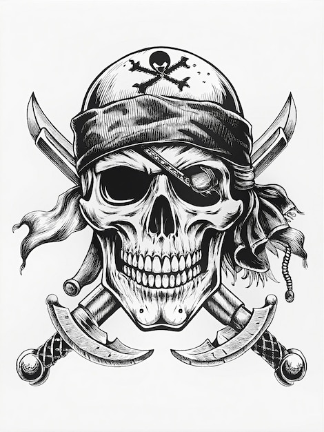 Photo pirate skull a skull with an eye patch bandana and crossed swords or a treasure map