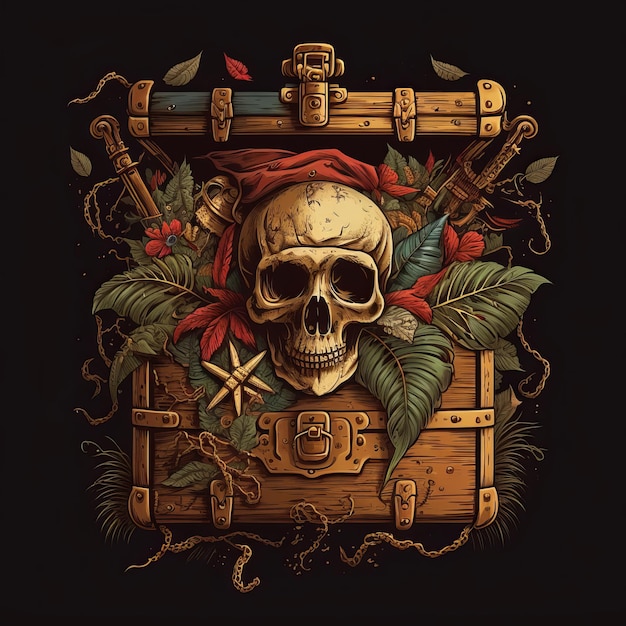 A pirate skull and a sword on a black background