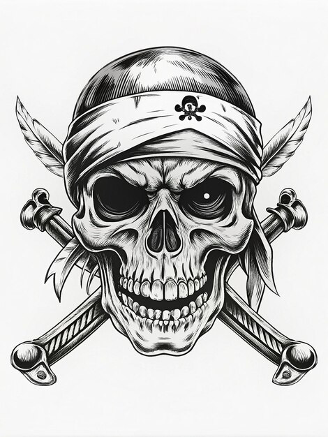 Photo pirate skull with eyepatch bandana and swords fierce eyes and rugged timeworn appearance