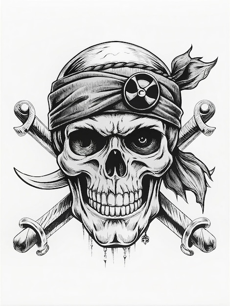 Photo pirate skull with eyepatch bandana and swords fierce eyes and rugged timeworn appearance