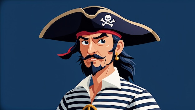 Pirate Vector Illustration Portrait Of A Pirate In A Striped Shirt And Hat