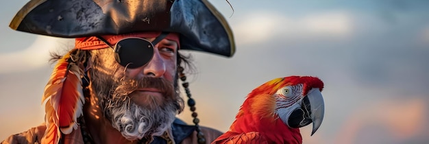 Photo pirate with eyepatch and parrot photo