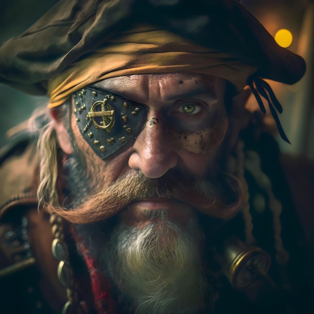 A pirate with a yellow hat and eye patch