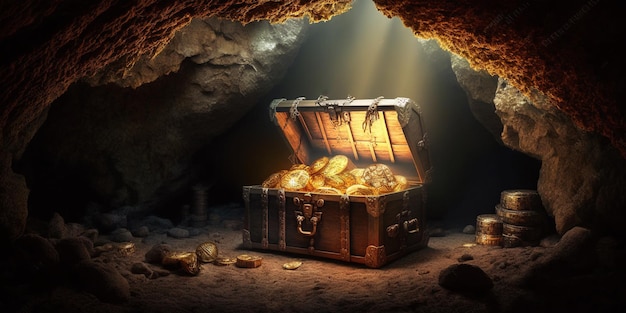 The pirates treasure in the cave with AI generated