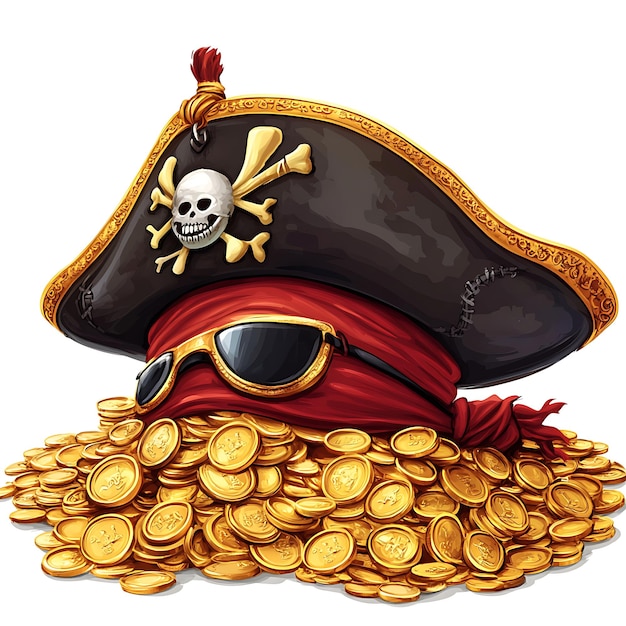 Pirates Treasure A Pile of Gold Coins with a Pirate Hat and Eyepatch