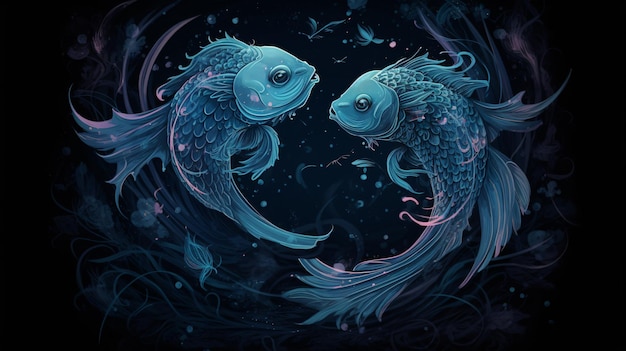 Pisces Zodiac sign background wallpaper illustration design fish stars cute Generative AI