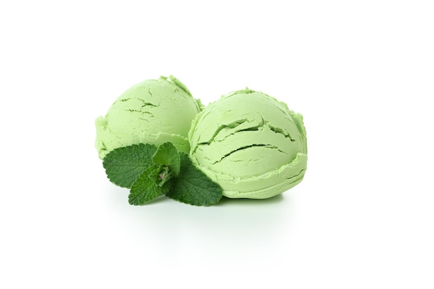 Pistachio ice cream isolated on white background