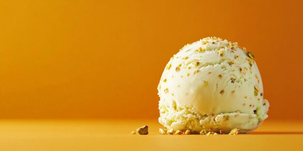 Photo pistachio ice cream scoop on orange background