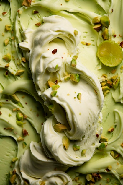 Photo pistachio ice cream with nuts selective focus