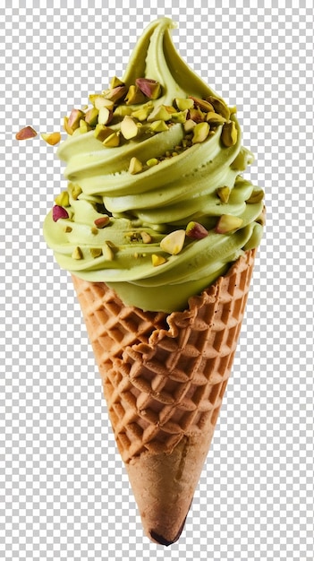 Photo pistachios ice cream cone isolated on transparent background