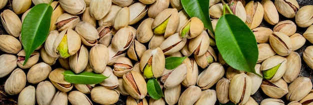 Pistachios with leaves texture