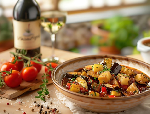 Photo pisto spanish vegetable stew close up mediterranean dish with eggplant and zucchini