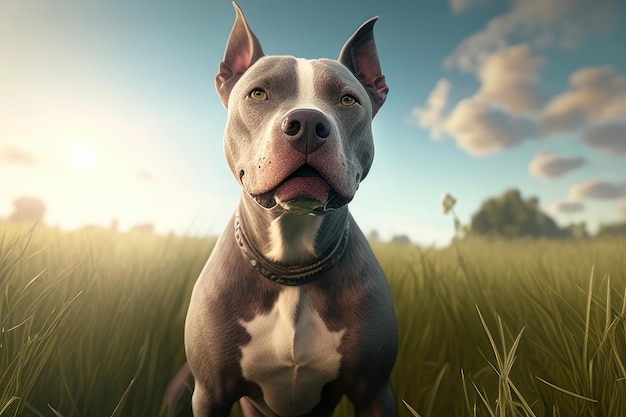 pit bull in pose on a sunny day in the field