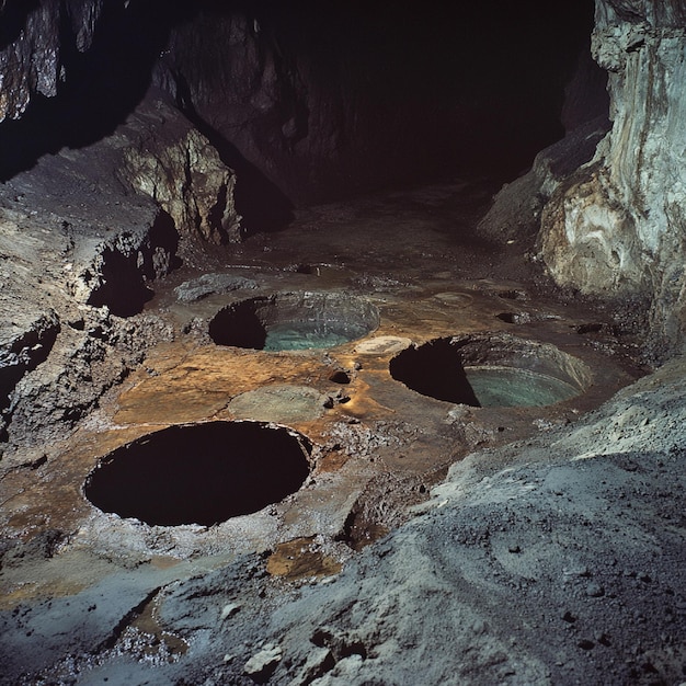 A pit floor dabbed with geothermal vents