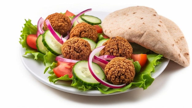 Pita bread filled with falafel and salad isolated