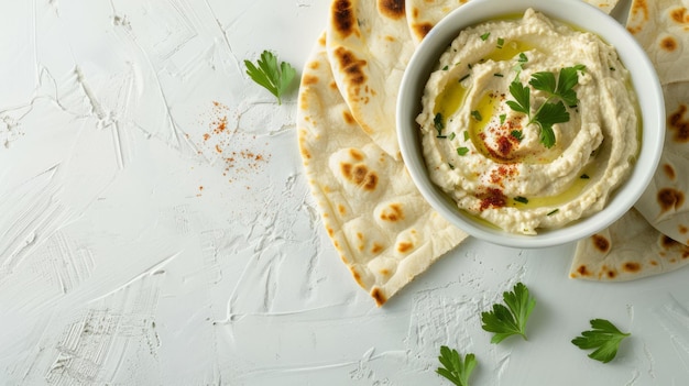 Pita bread with a bowl of hummus