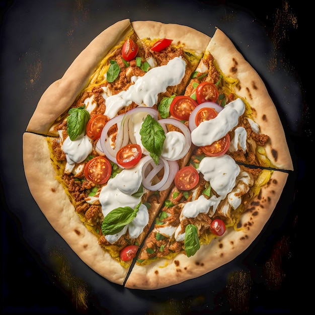 Pita Pizza with Spiced Chicken Shawarma and Toppings