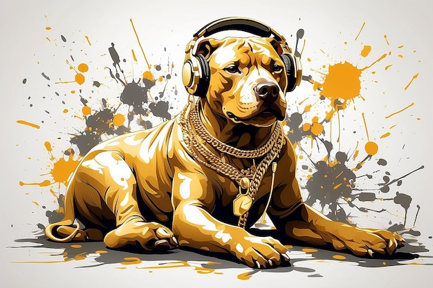 Pitbull Dog Golden Rapper Style