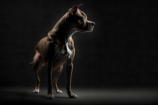 Pitbull dog portrait on black background Neural network AI generated