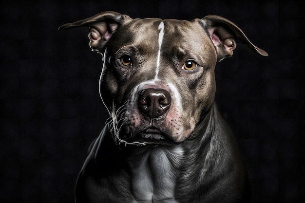 Pitbull dog portrait on black background neural network ai generated