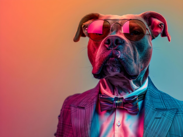 pitbull wearing fancy suit and sunglasses