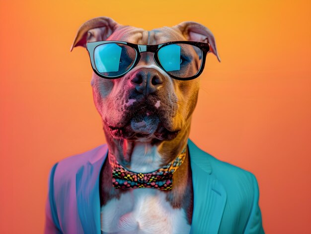 pitbull wearing fancy suit and sunglasses