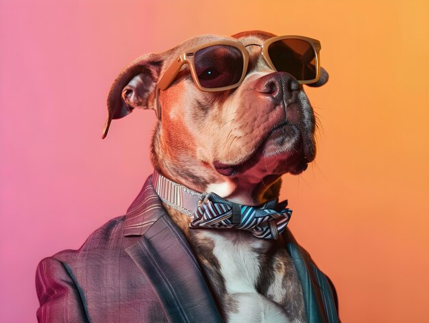 pitbull wearing fancy suit and sunglasses