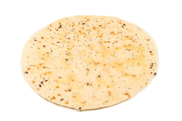 Pitta bread with seeds isolated on white