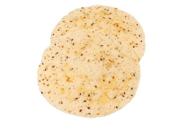 Pitta bread with seeds isolated on white