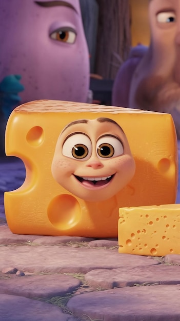 Photo pixar cartoon cute friendly little cheese smiling