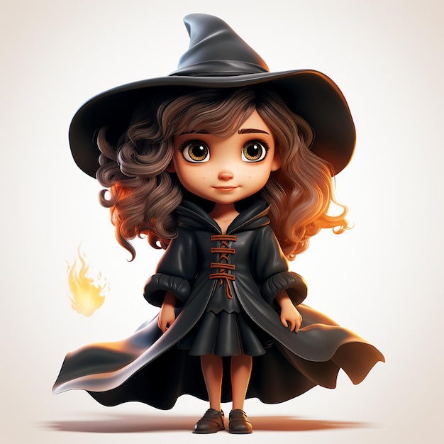 Pixar cartoon style cute witch white background