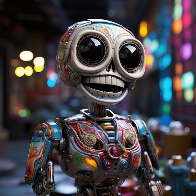 Pixar of a cute skeleton skull image with a robotic texture AI Generative