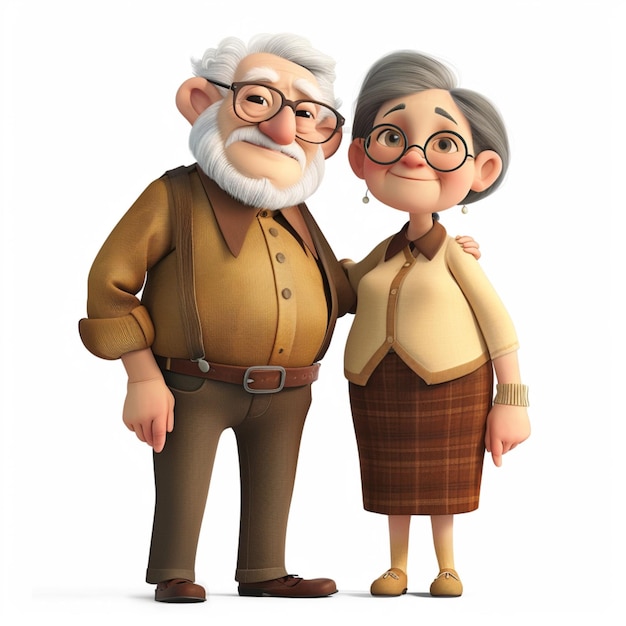 Photo a pixar style portrait of a happy grandfather and grandmother