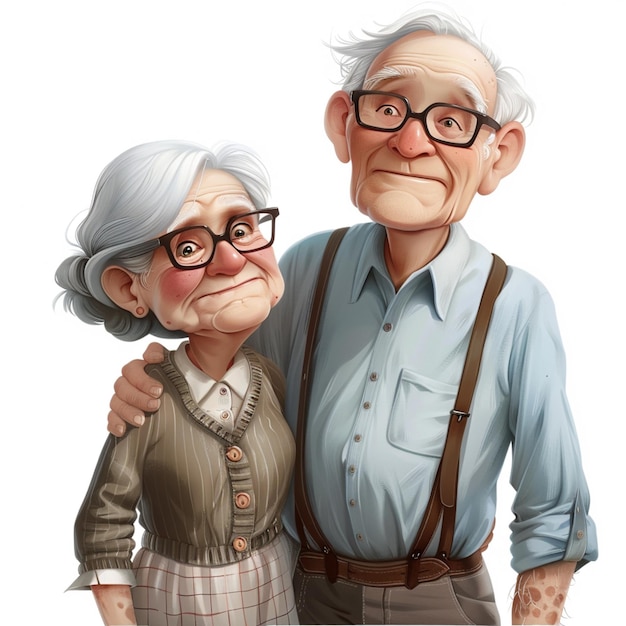 Photo a pixar style portrait of a happy grandfather and grandmother