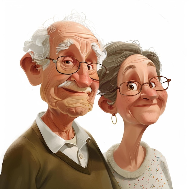 Photo a pixar style portrait of a happy grandfather and grandmother