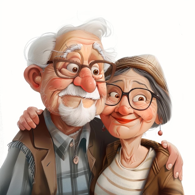 Photo a pixar style portrait of a happy grandfather and grandmother