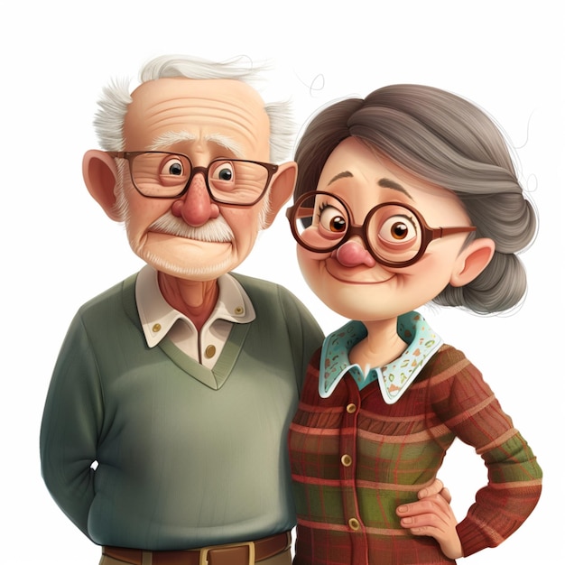 Photo a pixar style portrait of a happy grandfather and grandmother