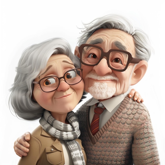 Photo a pixar style portrait of a happy grandfather and grandmother