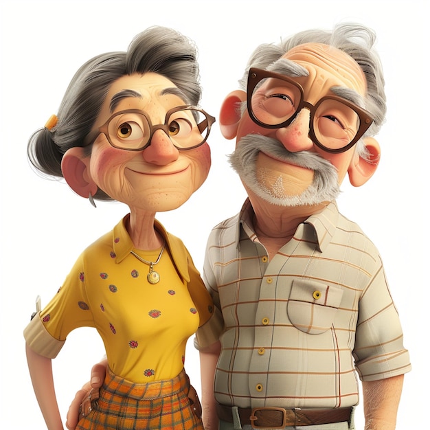 Photo a pixar style portrait of a happy grandfather and grandmother