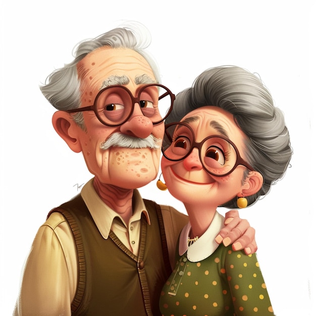 Photo a pixar style portrait of a happy grandfather and grandmother