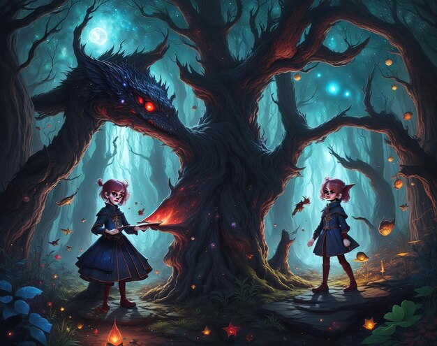 Pixel Adventure Enchanting Cover for Children's Book Set in Dark Forests