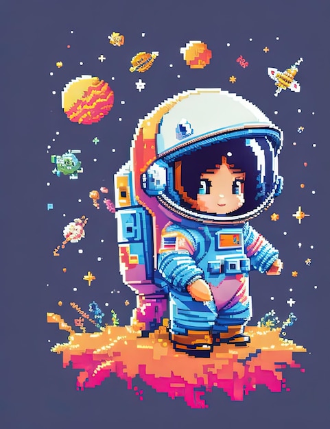 Pixel Art Adventures Adorable Astronauts Galaxy Stars and TShirt Designs in 64Bit Style