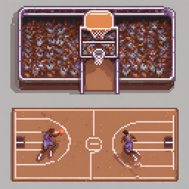 Pixel art basketball game on computer screen