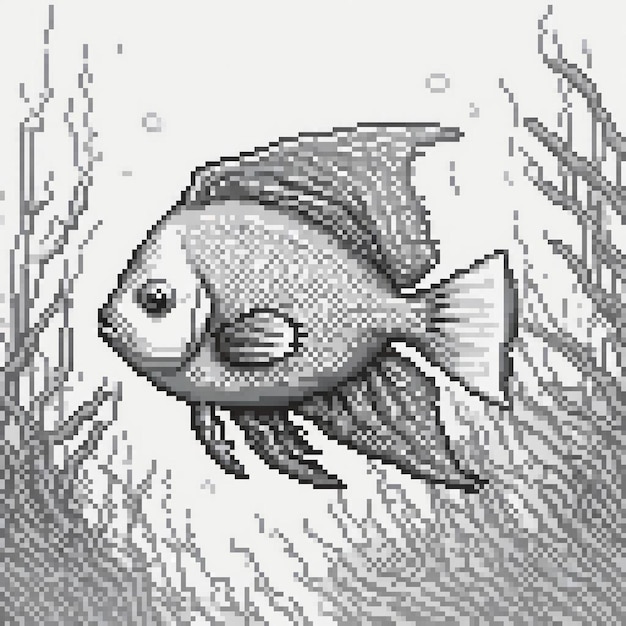 Pixel art Black white fish in the ocean scene