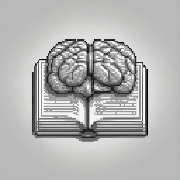 Photo pixel art book with a brain illustration