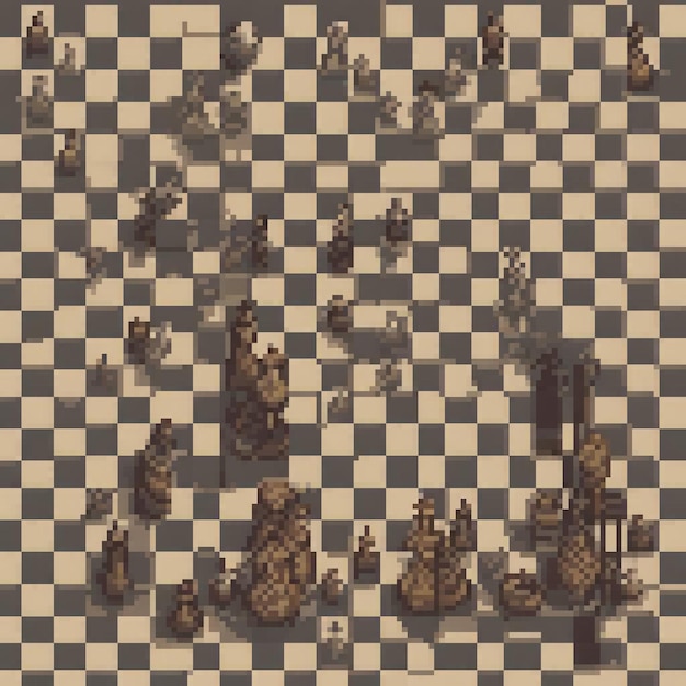 Photo pixel art chess board with classic chess pieces