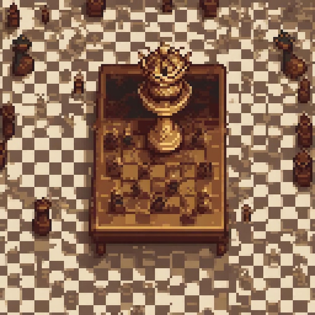 Photo pixel art chess board with classic chess pieces