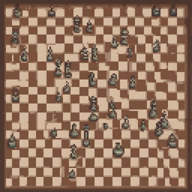 Photo pixel art chess board with classic chess pieces