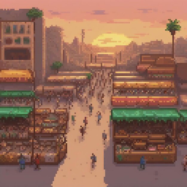 Photo pixel art city street bustling with pedestrians